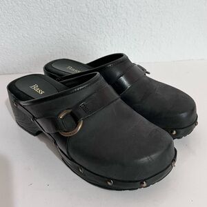 Vintage Bass Black Nubuck & Smooth Leather Clog Mule Brass Rivets 6